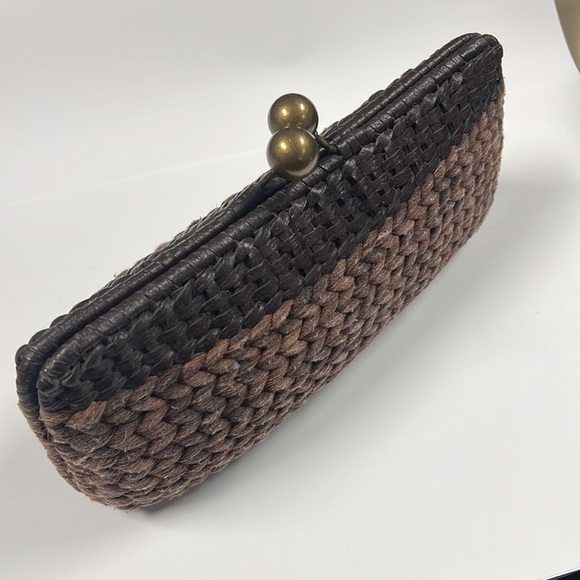 Kayu Handmade Brown Rope and Straw Structured Kisslock Clutch Bag Purse - Picture 1 of 9